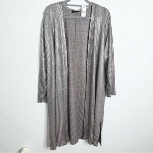 Lane Bryant Cardigan Women 22 24 Duster Tan Silver Metallic Open Front J